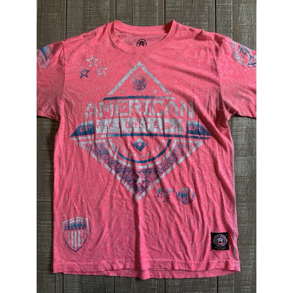 American Fighter Shirt Men's Medium Short Sleeve Pink Double Sided MMA Y2K